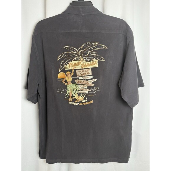 Tommy Bahama Embroidered Lost And Swingin In Paradise Silk Shirt In Black Sz Sm - Picture 1 of 8